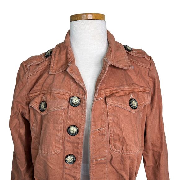 Free People Denim Slouchy Eisenhower Jacket Terracotta Brown Womens XS - Picture 4 of 8